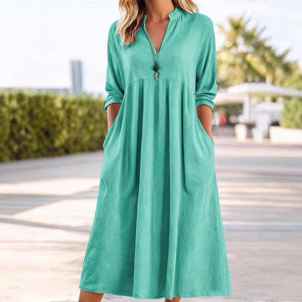 Vintage Cotton-Linen Dress With Pockets