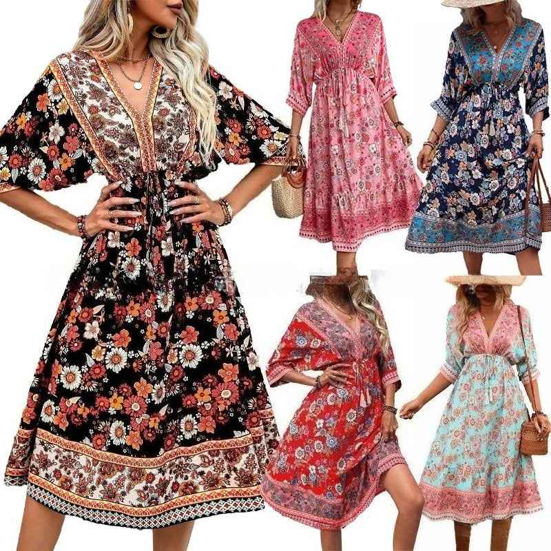 Women's Bohemian Midi Dress — Printed Vacation & Beach Style