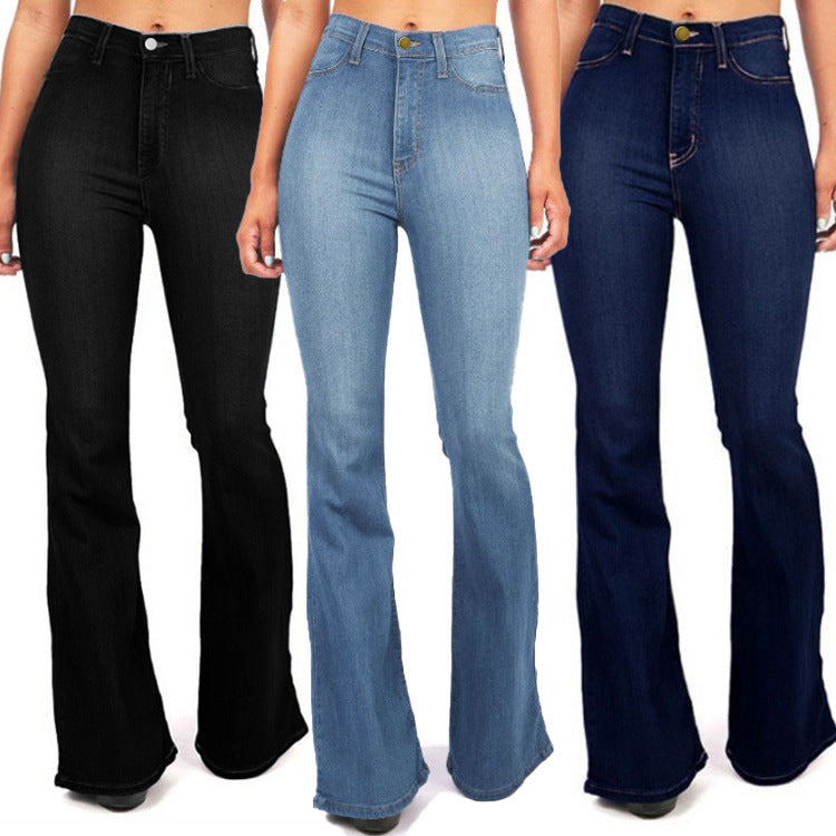 Plus Size Bell Bottom Jeans — High-Waist Stretch Denim Flare - The paisley company