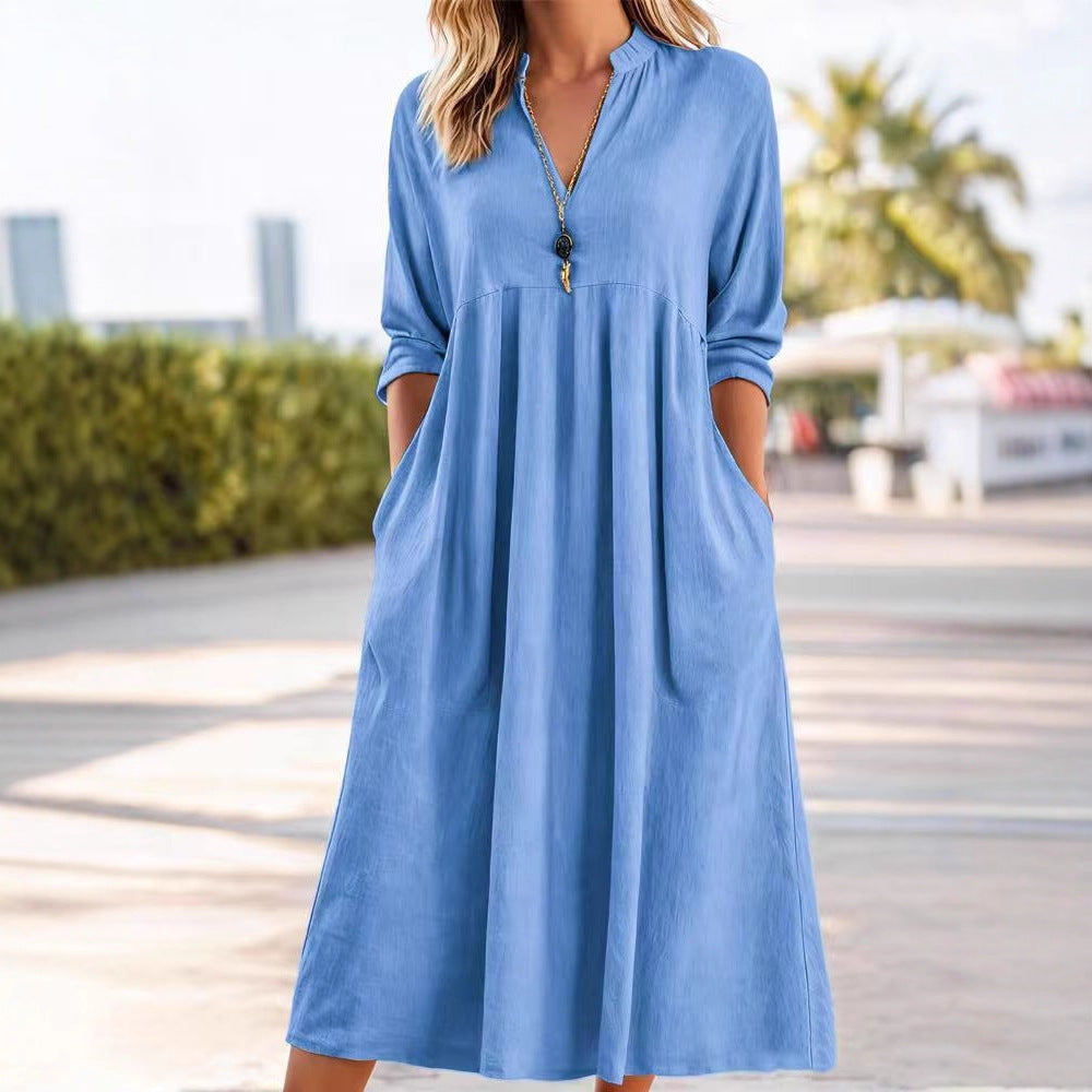 Vintage Cotton-Linen Dress With Pockets