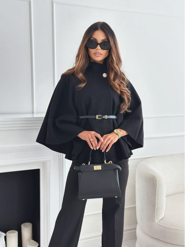 Batwing Sleeve Cloak Jacket | Belted Wool-Blend Outwear