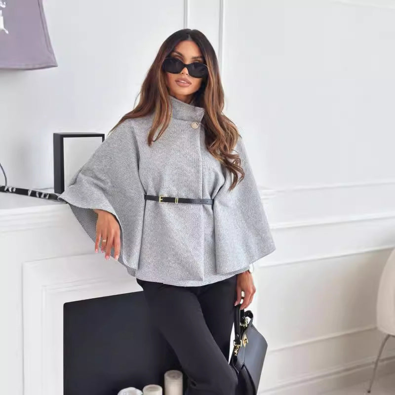 Batwing Sleeve Cloak Jacket | Belted Wool-Blend Outwear