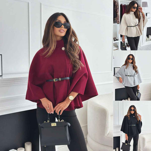 Batwing Sleeve Cloak Jacket | Belted Wool-Blend Outwear