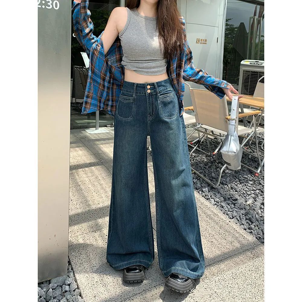 High-Waist Dark Wash Straight-Leg Jeans