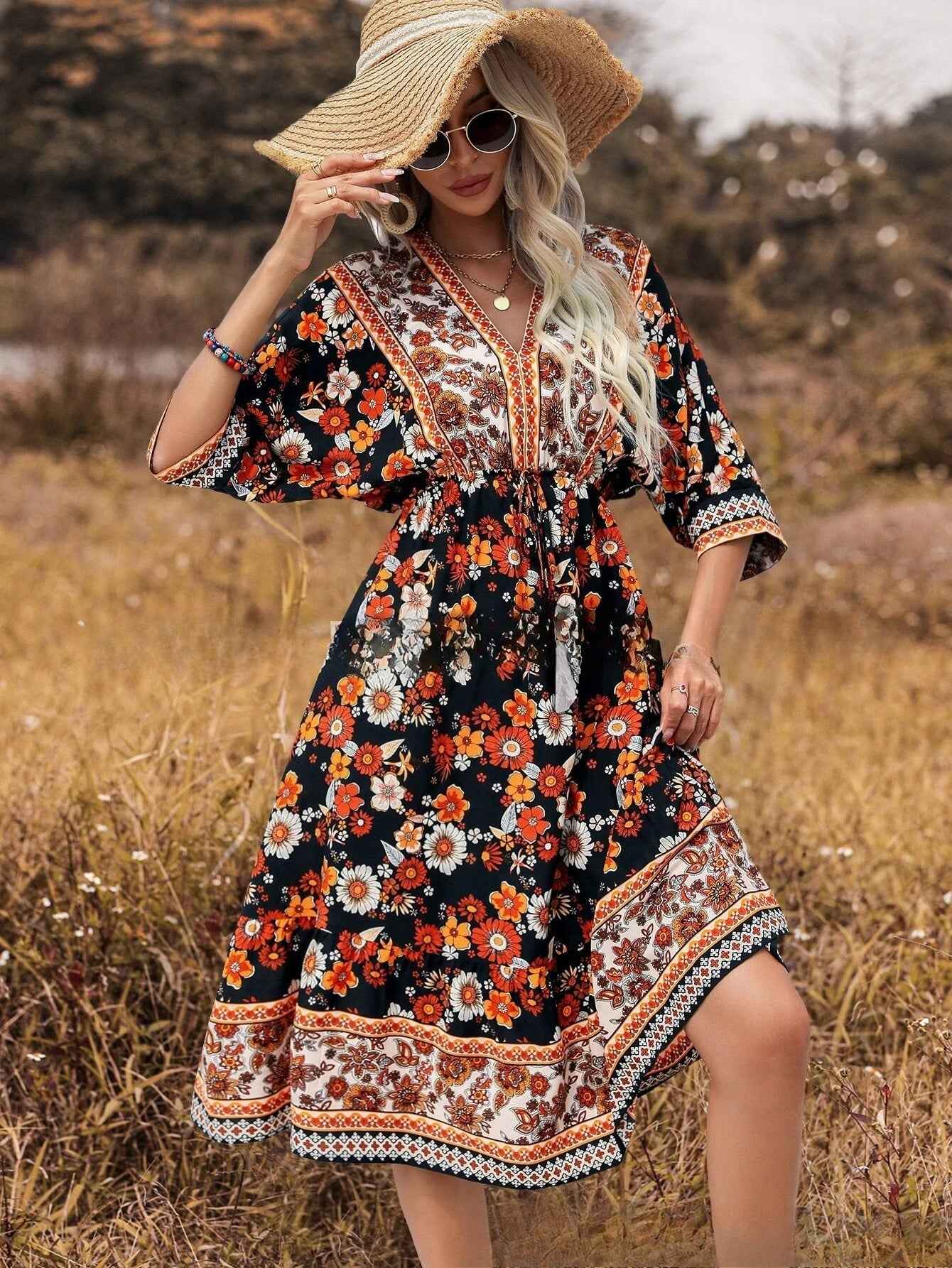 Women's Bohemian Midi Dress — Printed Vacation & Beach Style