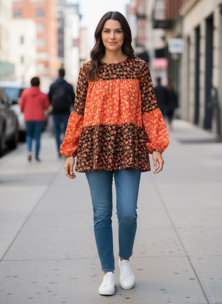 Long Sleeve Floral Print Top