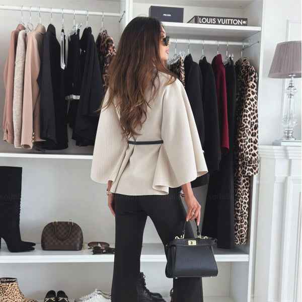 Batwing Sleeve Cloak Jacket | Belted Wool-Blend Outwear