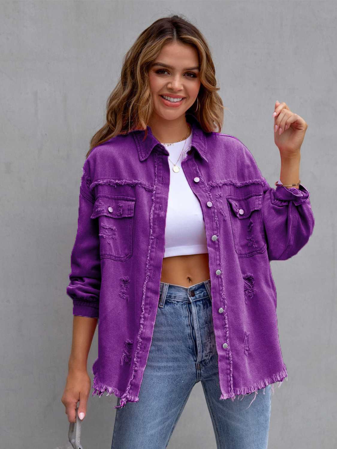 Distressed Fringe Denim Jacket