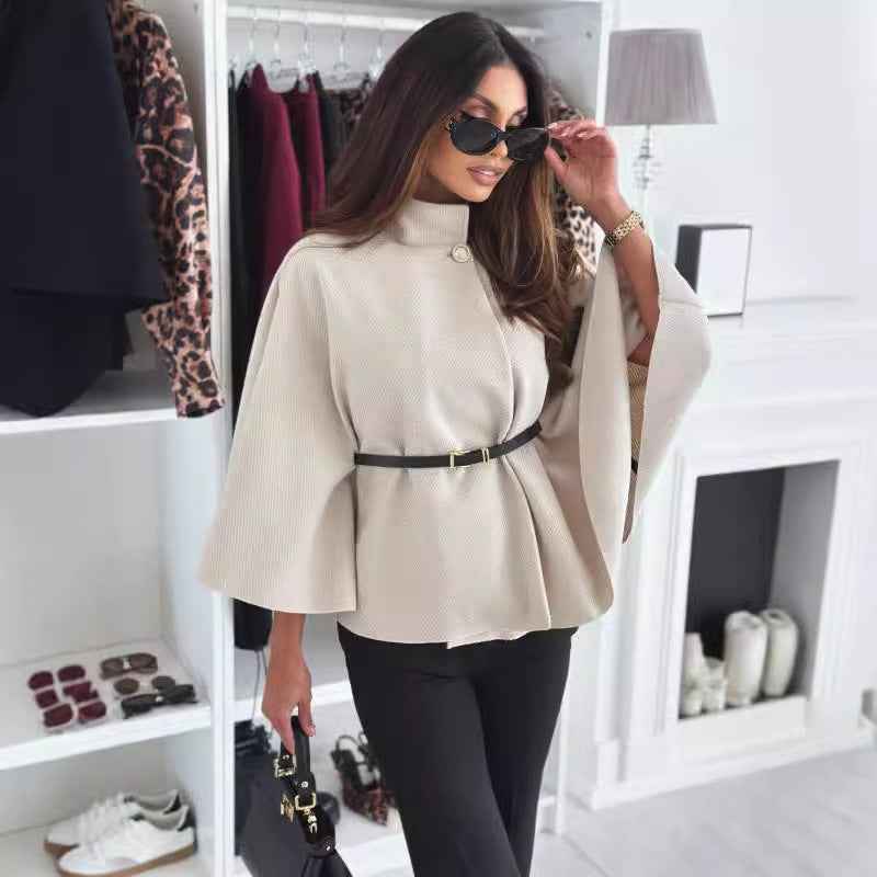 Batwing Sleeve Cloak Jacket | Belted Wool-Blend Outwear