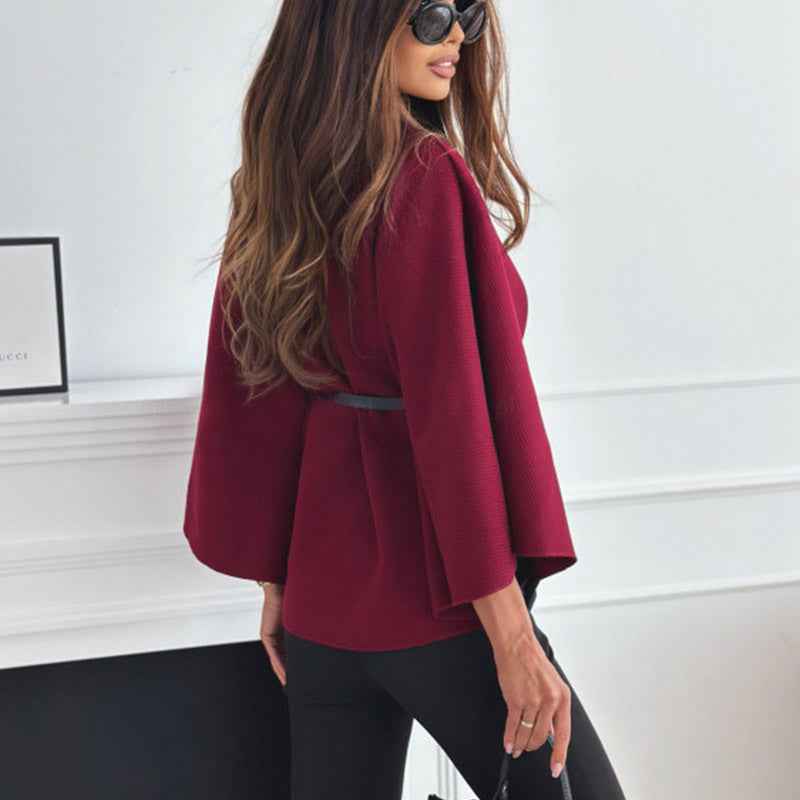 Batwing Sleeve Cloak Jacket | Belted Wool-Blend Outwear