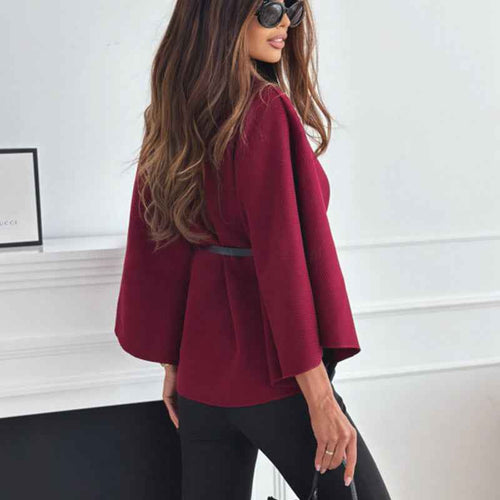 Batwing Sleeve Cloak Jacket | Belted Wool-Blend Outwear