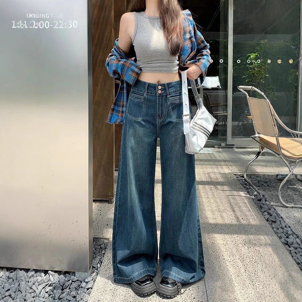 High-Waist Dark Wash Straight-Leg Jeans