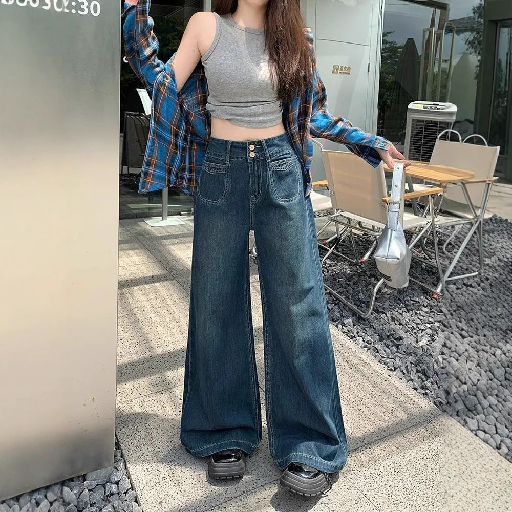 High-Waist Dark Wash Straight-Leg Jeans