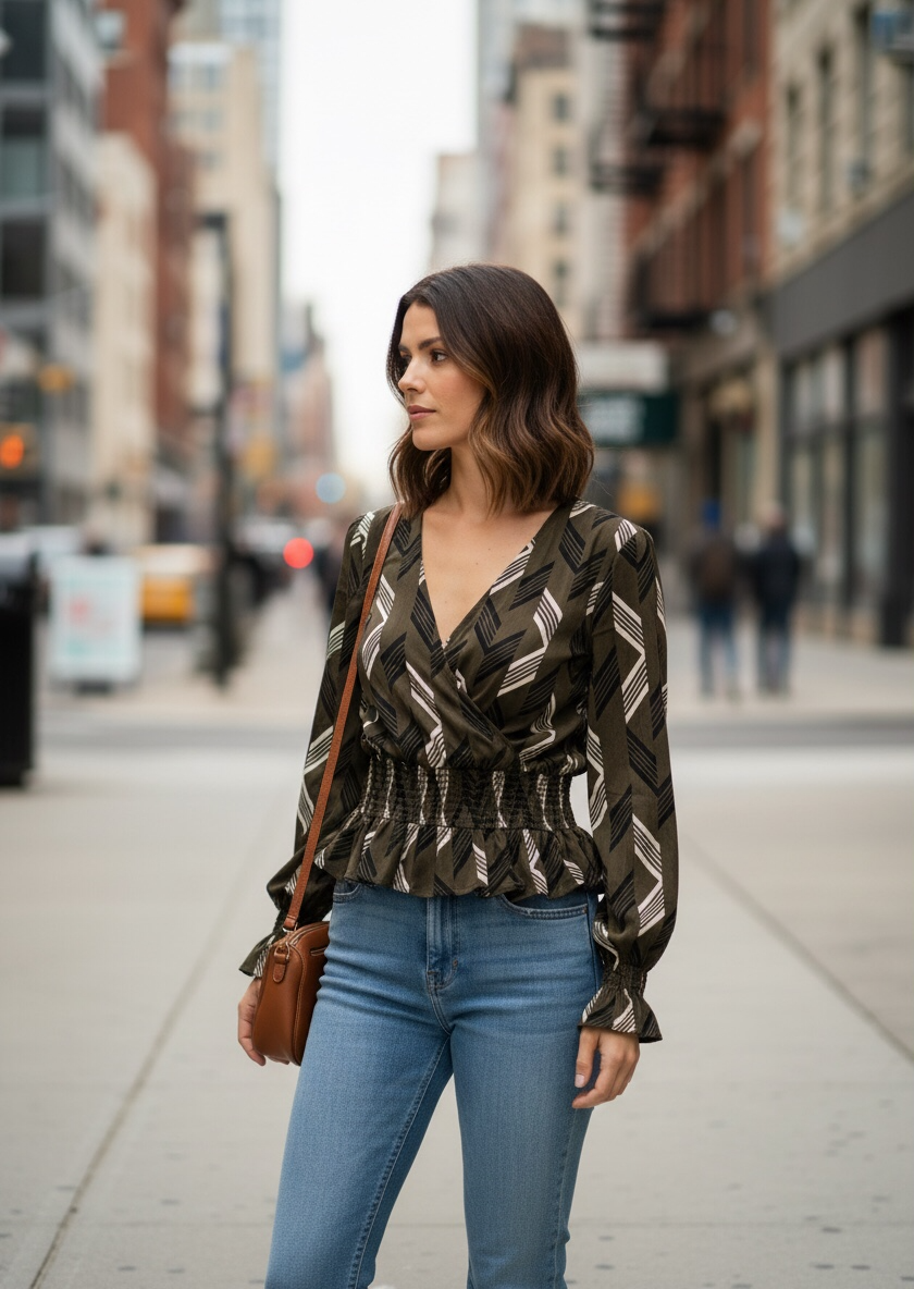 Green,Black and White Top