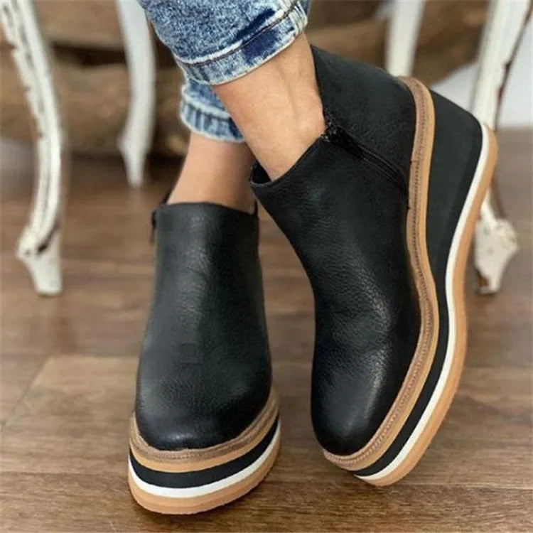 Retro Platform Wedge Ankle Boots