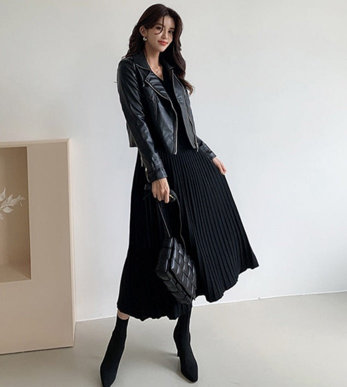 Single-breasted Women Sweater Dress Knitted Belted Female A-line soft dresses - The paisley company