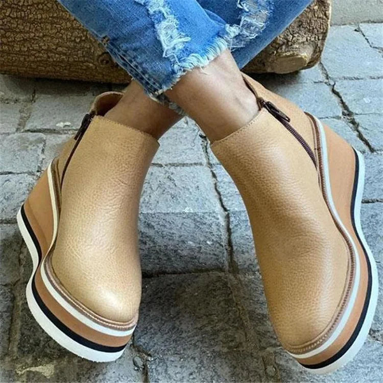 Retro Platform Wedge Ankle Boots