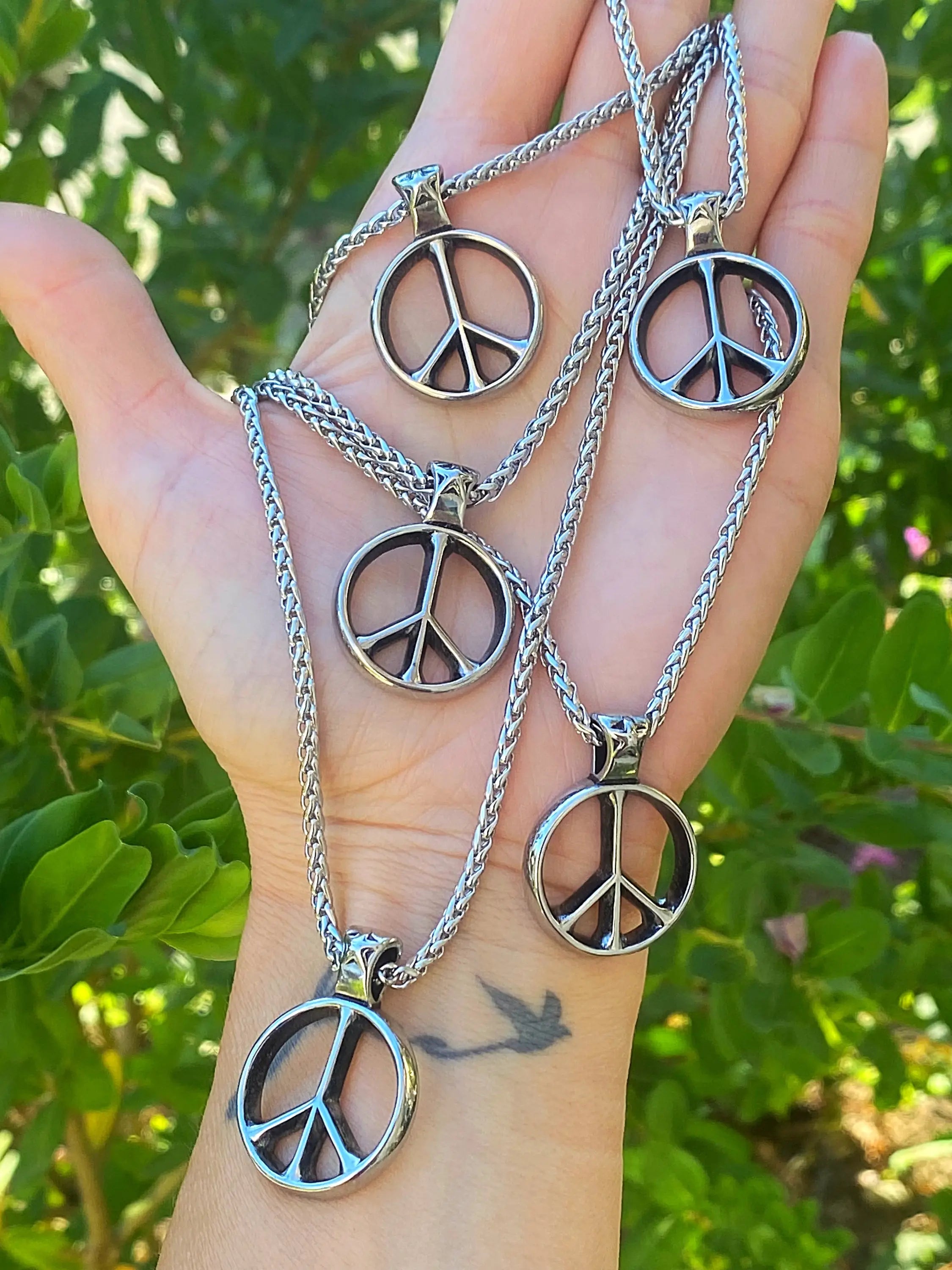 Classic Peace Sign Necklace — Silver Rope Chain
