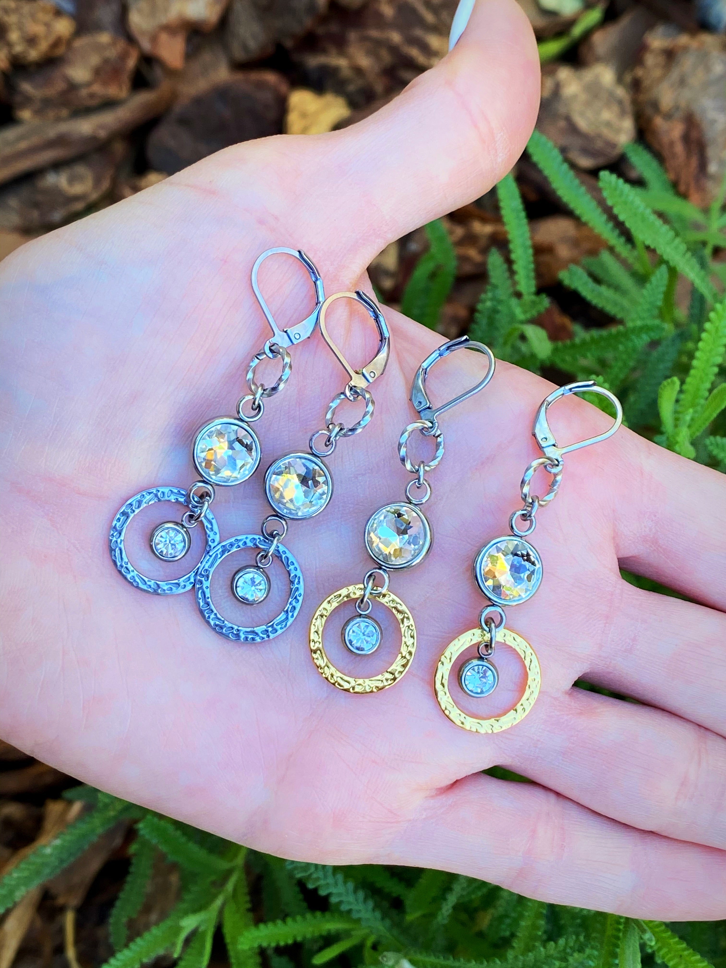 Venus Sunlight Earrings — Handcrafted Rhinestone Drop Earrings