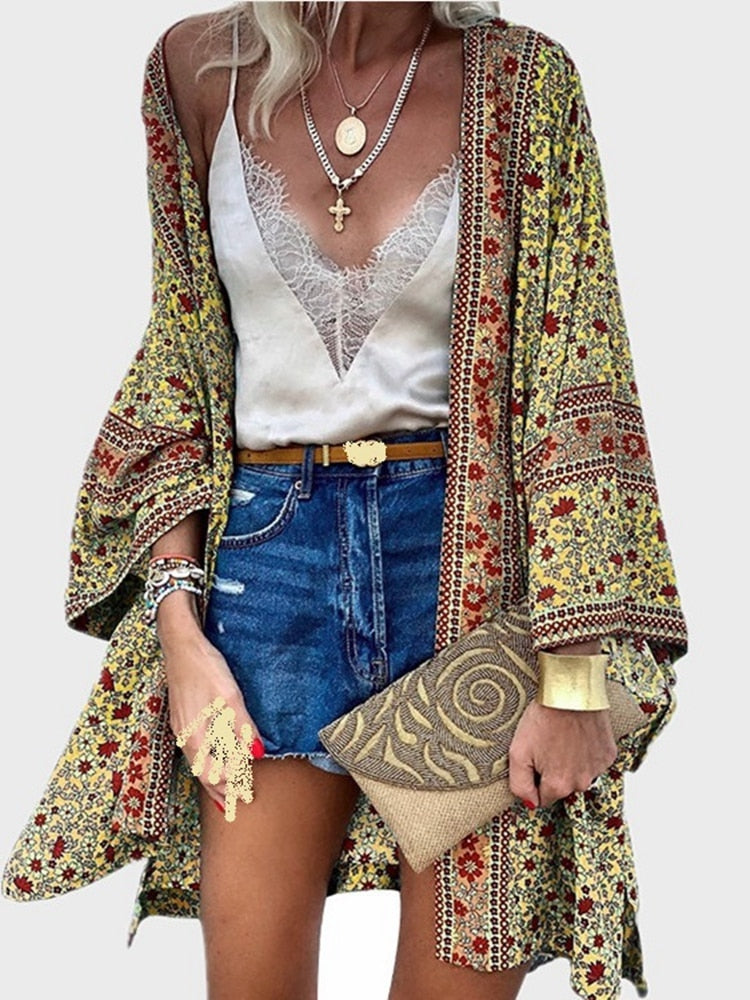 Bohemian Floral Cardigan Blouse