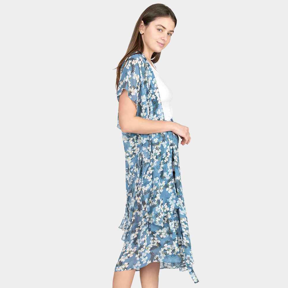 Flower Patterned Cover Up Kimono Poncho