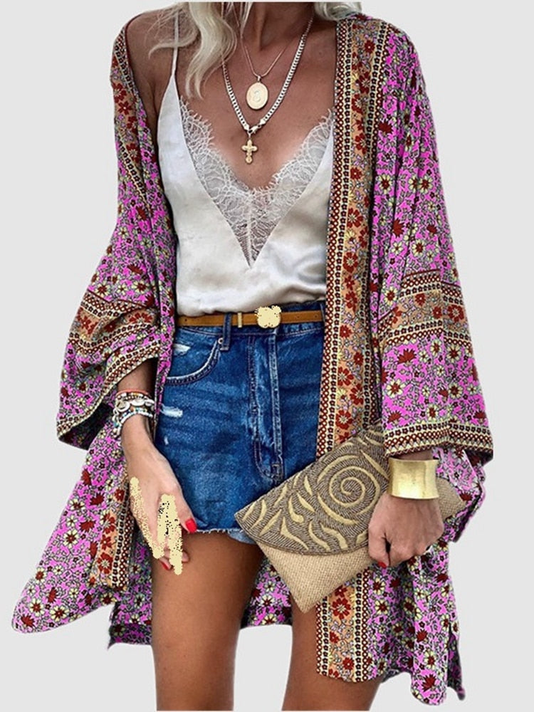 Bohemian Floral Cardigan Blouse