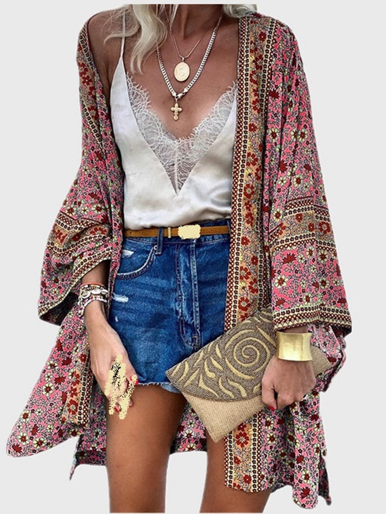 Bohemian Floral Cardigan Blouse