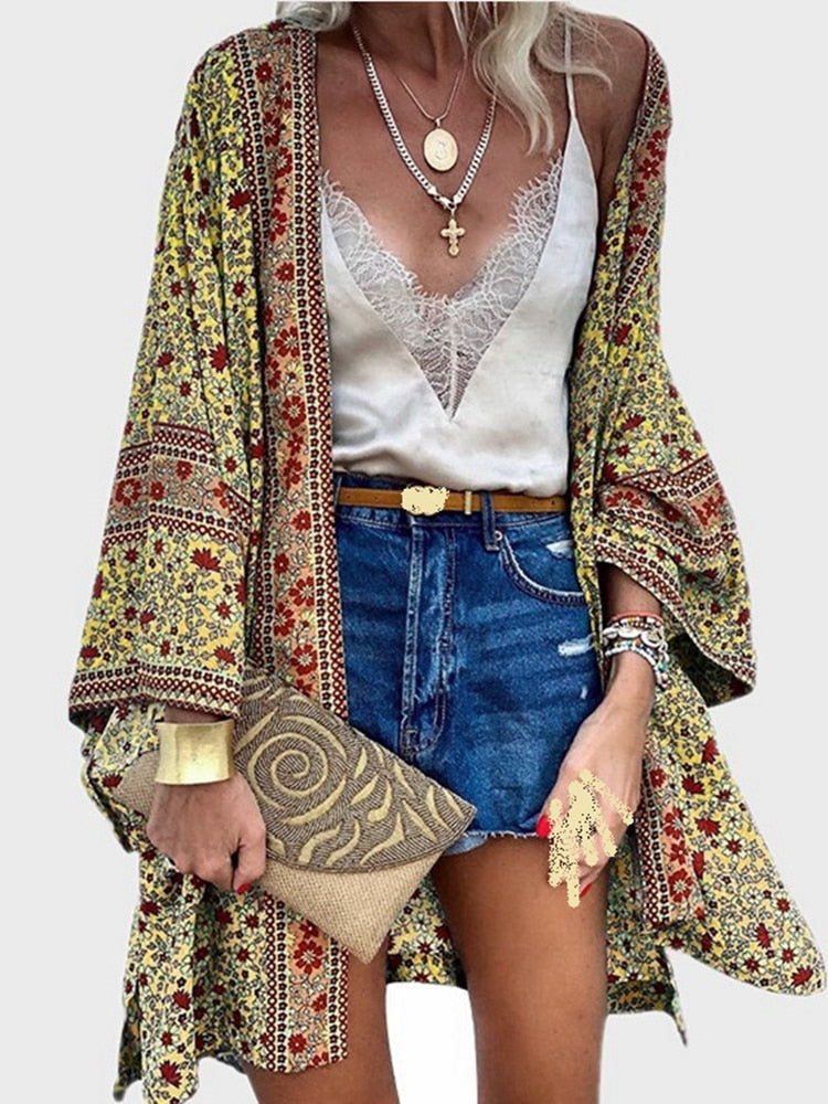 Bohemian Floral Cardigan Blouse