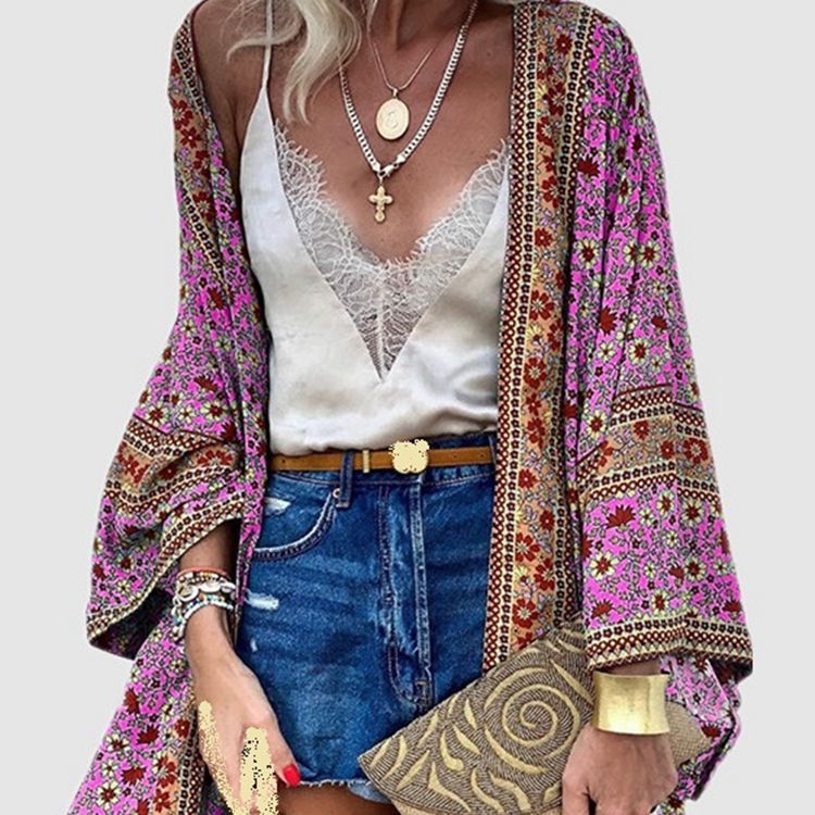 Bohemian Floral Cardigan Blouse