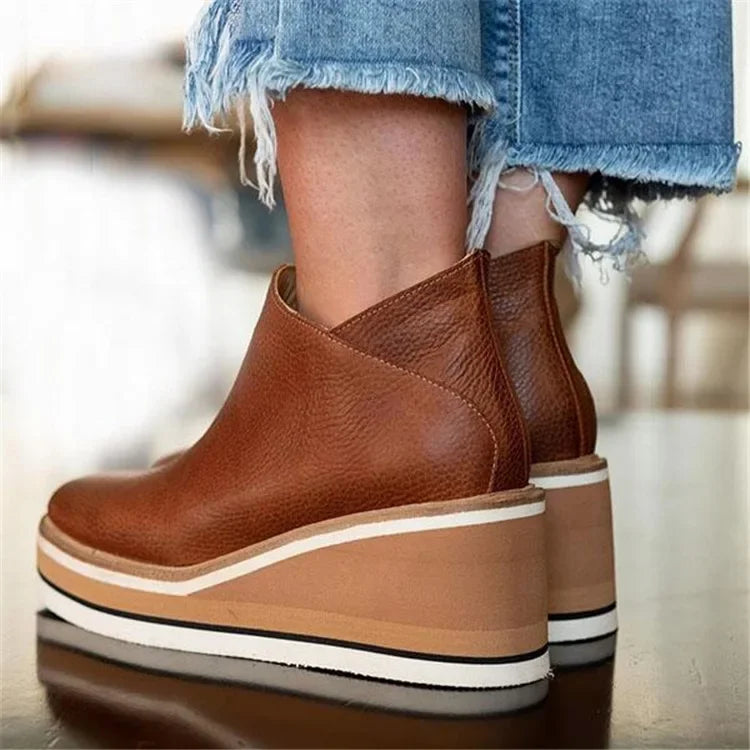 Retro Platform Wedge Ankle Boots