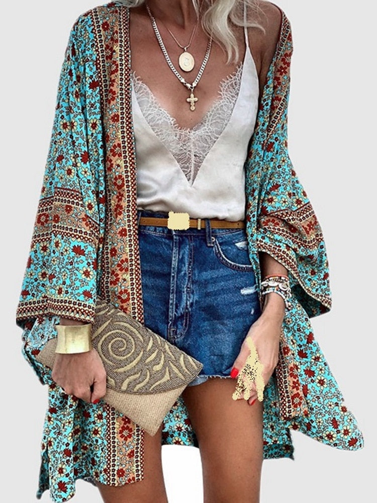 Bohemian Floral Cardigan Blouse