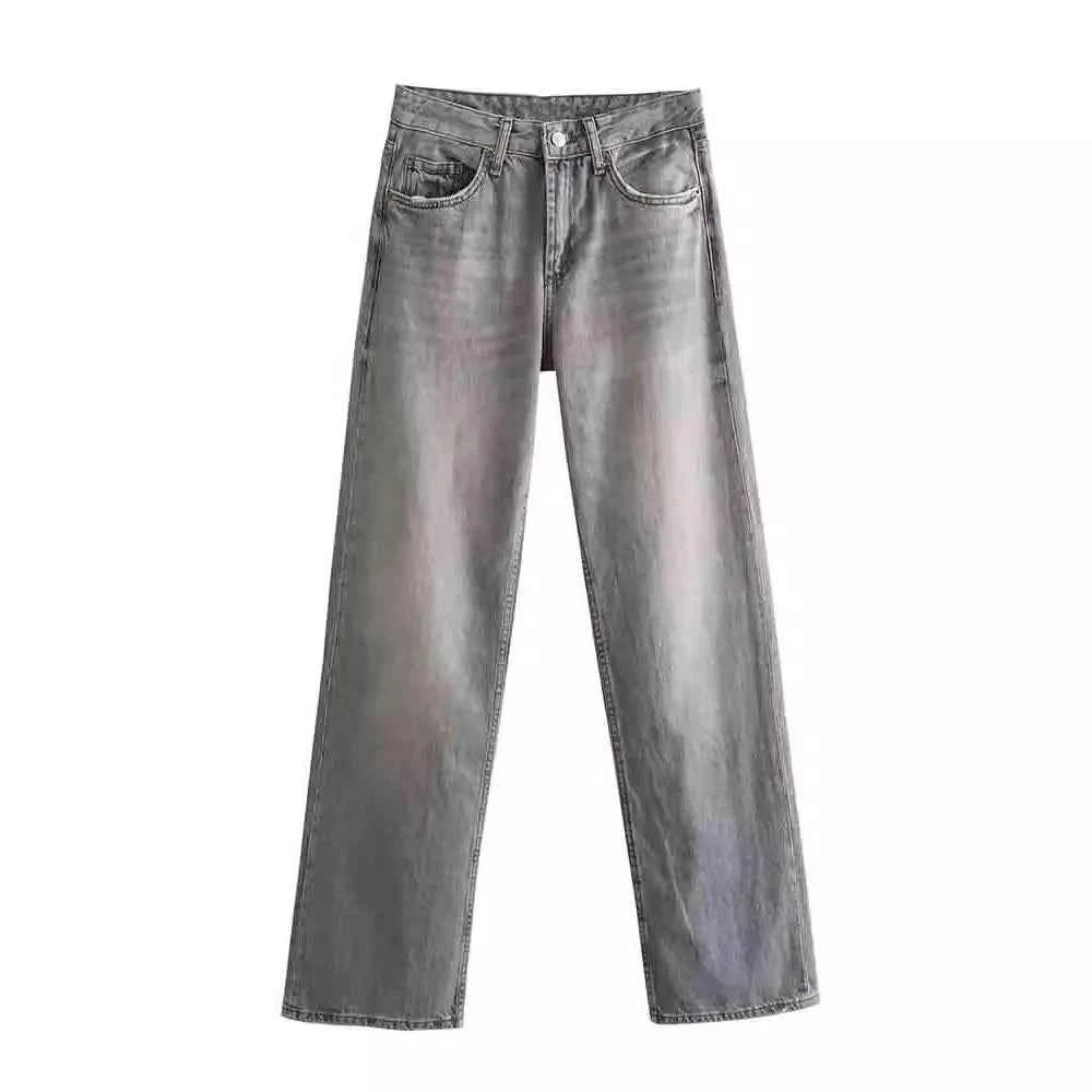 Women's Y2K High Waist Straight Leg Jeans — Vintage Wash Denim
