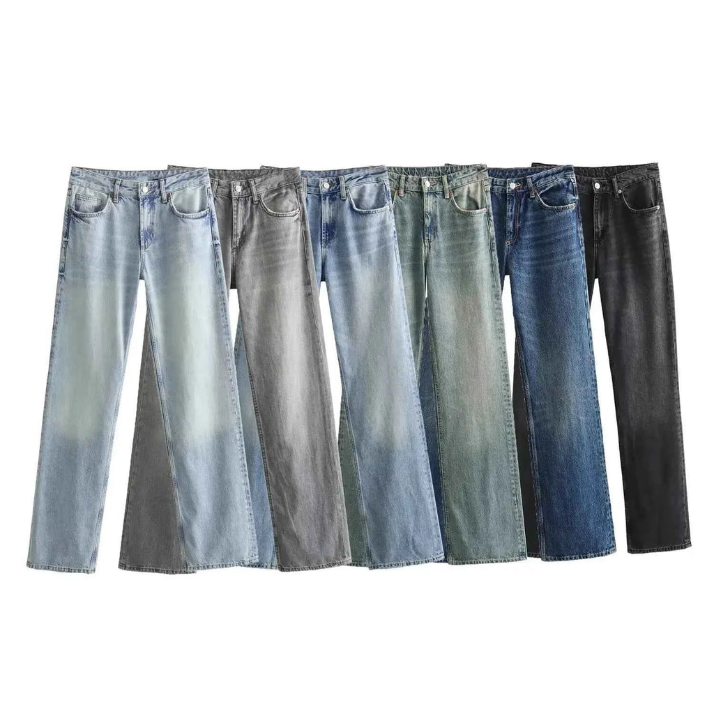 Women's Y2K High Waist Straight Leg Jeans — Vintage Wash Denim