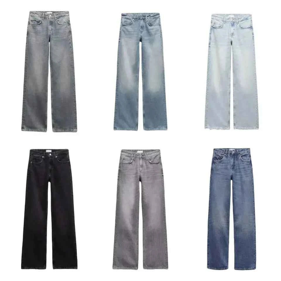 Women's Y2K High Waist Straight Leg Jeans — Vintage Wash Denim