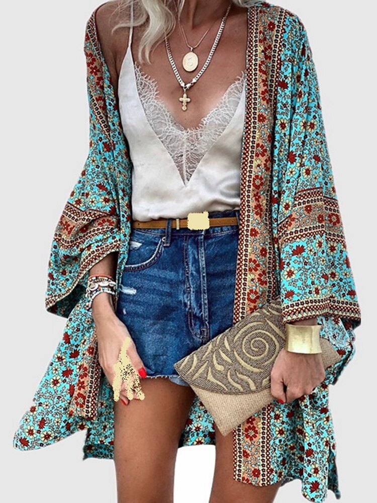 Bohemian Floral Cardigan Blouse