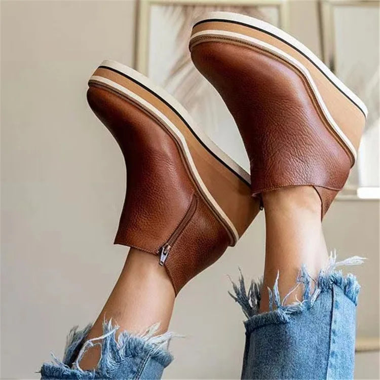 Retro Platform Wedge Ankle Boots