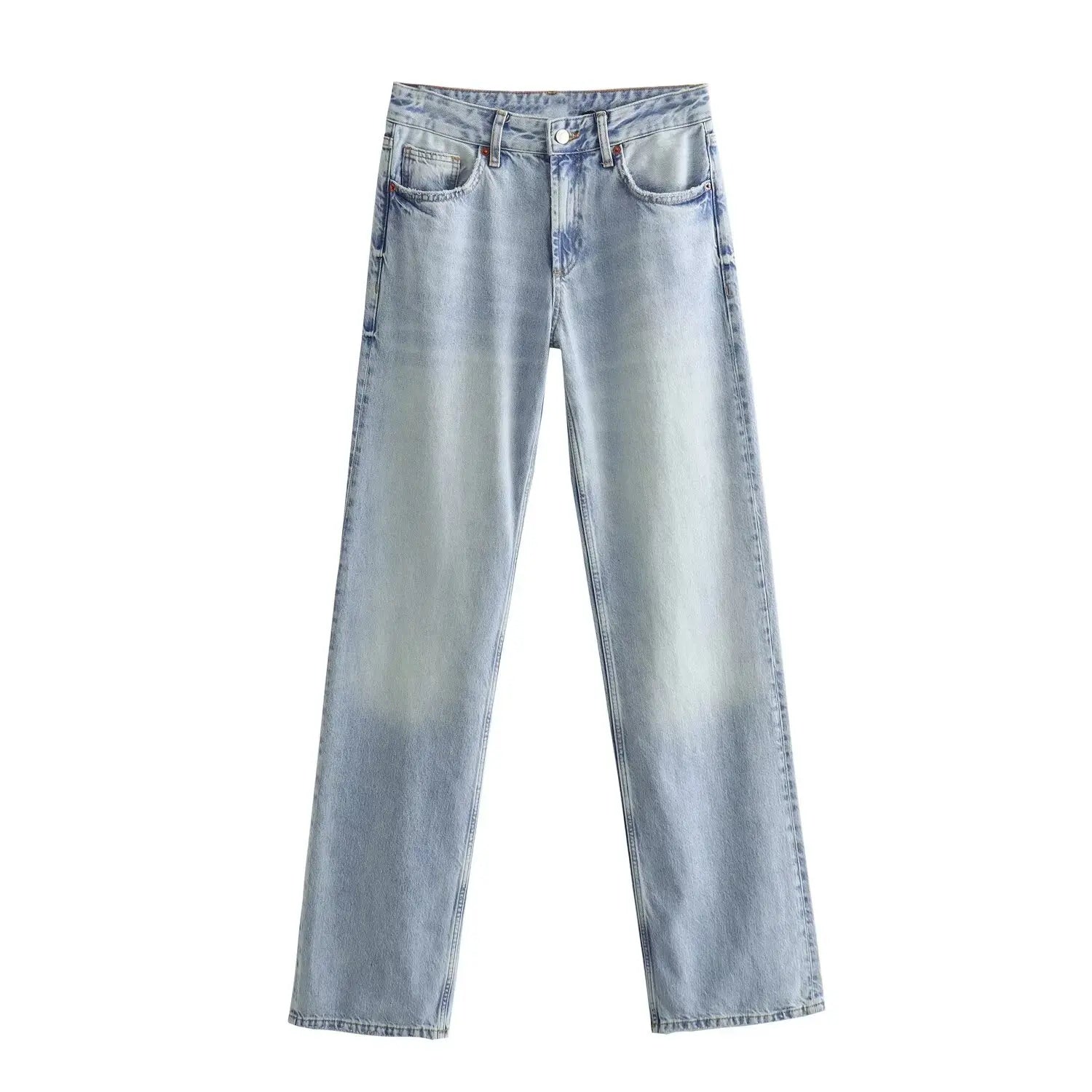 Women's Y2K High Waist Straight Leg Jeans — Vintage Wash Denim