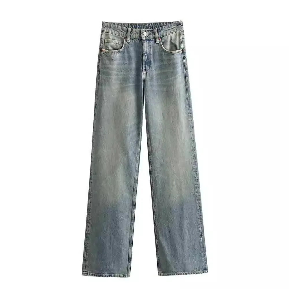 Women's Y2K High Waist Straight Leg Jeans — Vintage Wash Denim