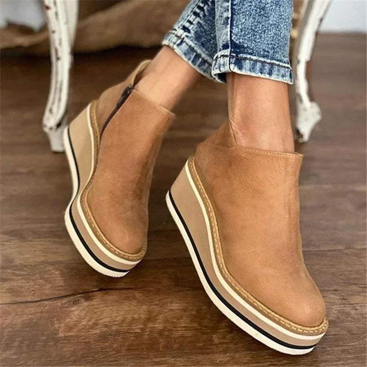 Retro Platform Wedge Ankle Boots