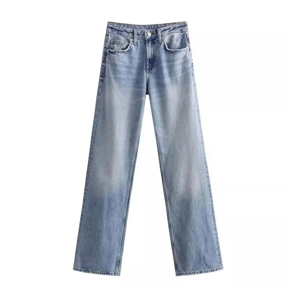 Women's Y2K High Waist Straight Leg Jeans — Vintage Wash Denim