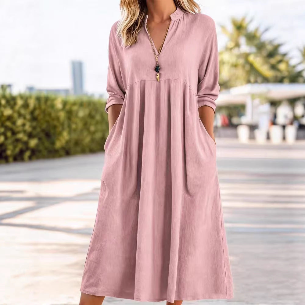 Vintage Cotton-Linen Dress With Pockets