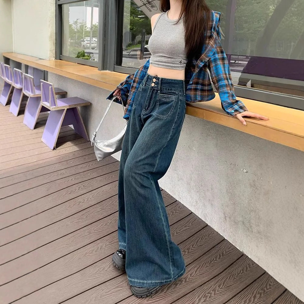 High-Waist Dark Wash Straight-Leg Jeans