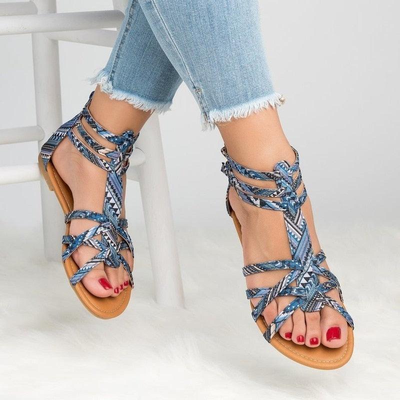 Casual Sandals Shoes Women Colorful Summer Flat Ankle Strap Sandals Shoes Flats Sandals For Women Strappy Flat Open Toe Sandals Wide Comfortable Leather Sandals