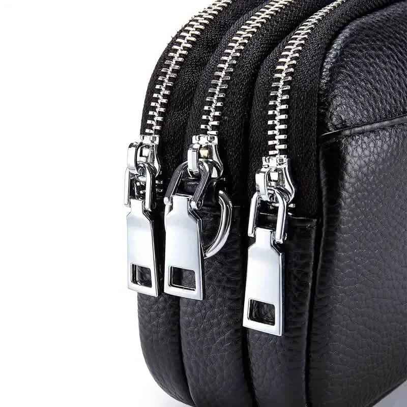 Small Genuine Leather Convertible Crossbody Bag — Triple Zip
