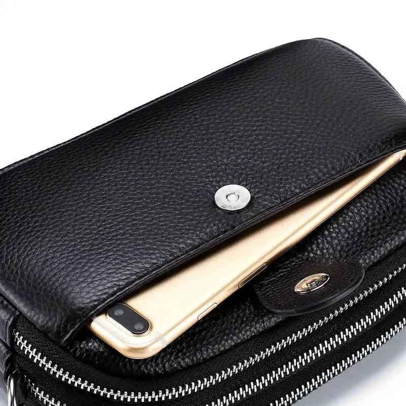 Small Genuine Leather Convertible Crossbody Bag — Triple Zip
