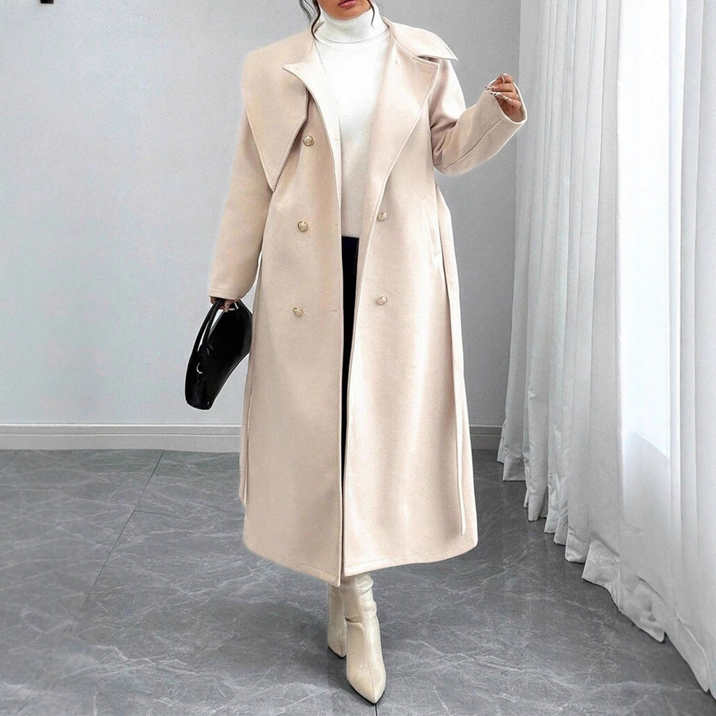 Women's Double-Breasted Wool Coat with Asymmetrical Collar