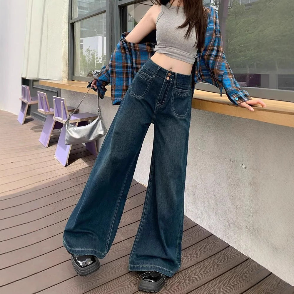 High-Waist Dark Wash Straight-Leg Jeans
