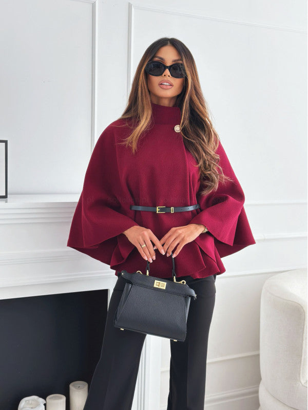 Batwing Sleeve Cloak Jacket | Belted Wool-Blend Outwear