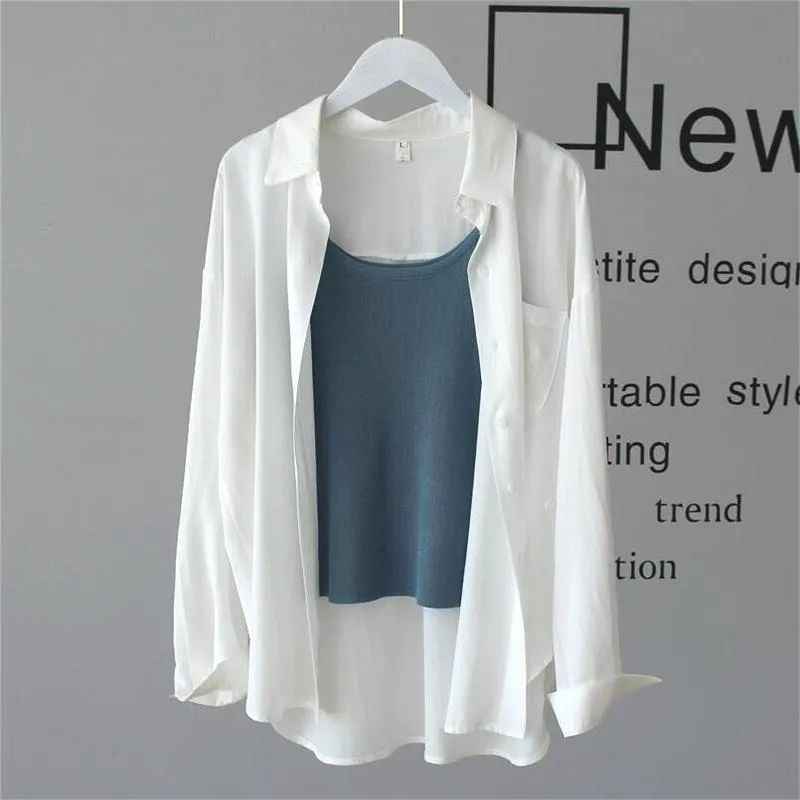 Women's Oversized Cotton Blouse — Casual Loose Fit Long Shirt