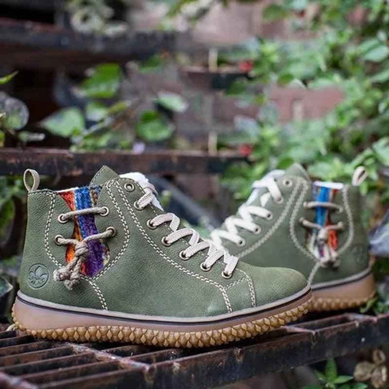Wanderer Plush Ankle Boot — Retro Hook-Loop Winter Sneaker Boot